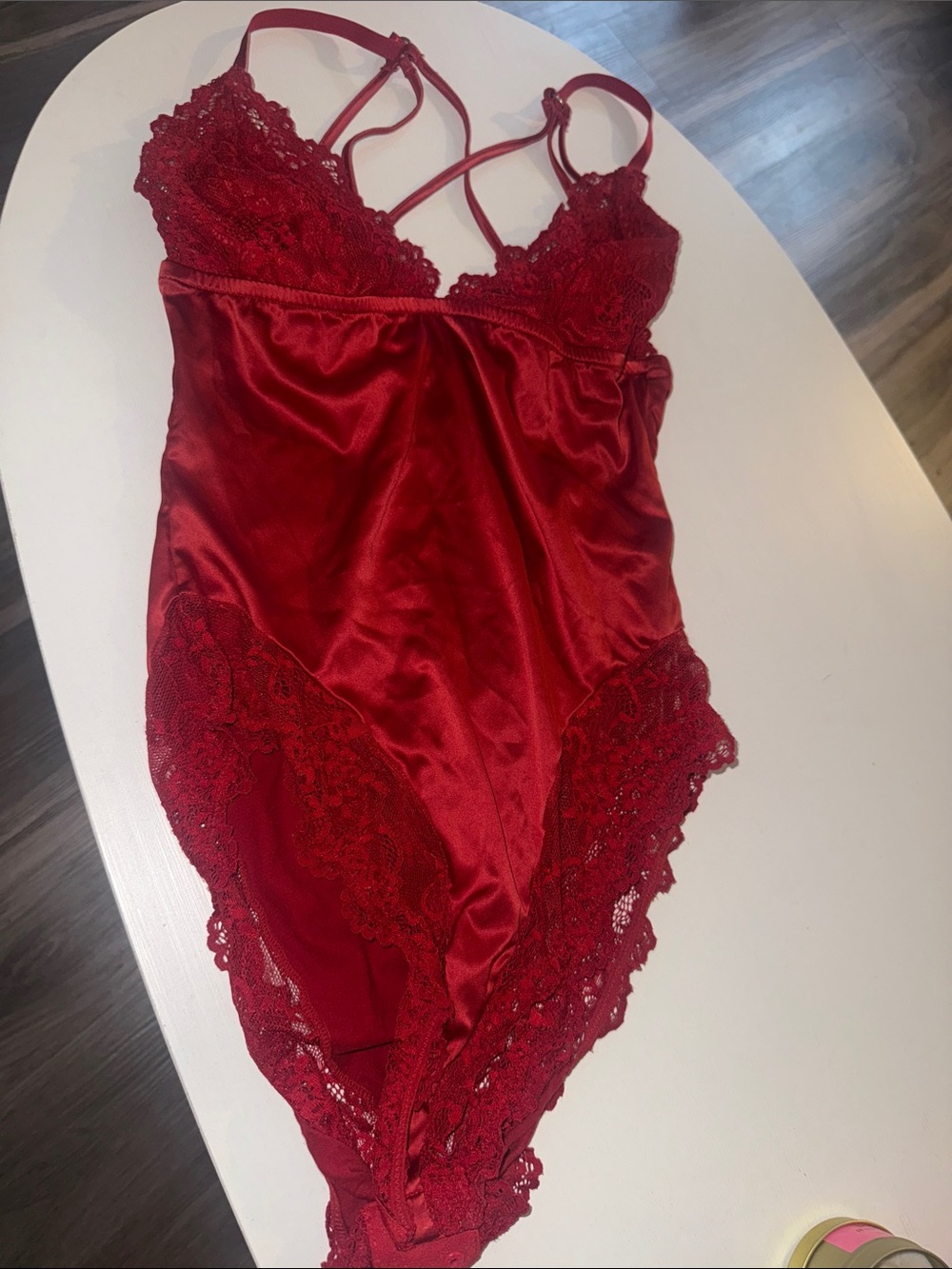 Red Lace Satin Bodysuit - Women Intimates
